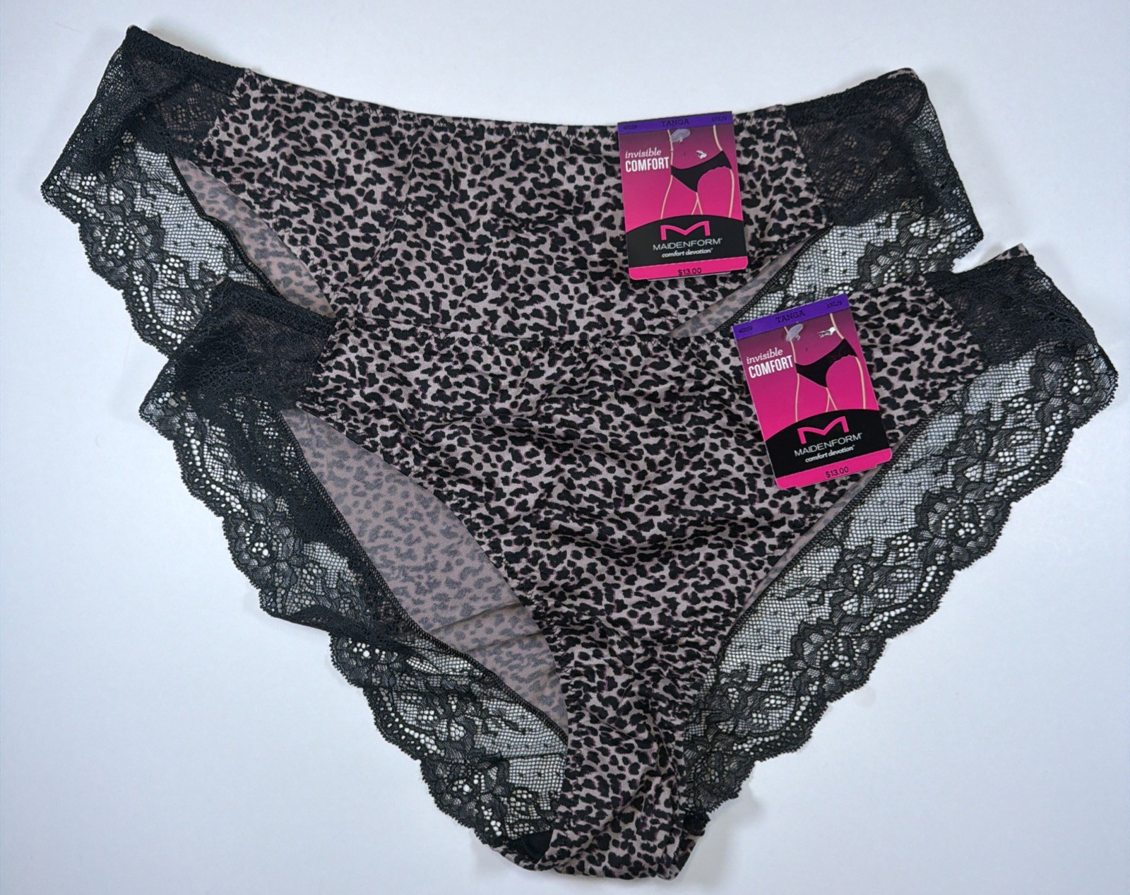 Maidenform Invisible Comfort Devotion Tanga Panties 40159 2 Pk 2XL/9 Animal NEW