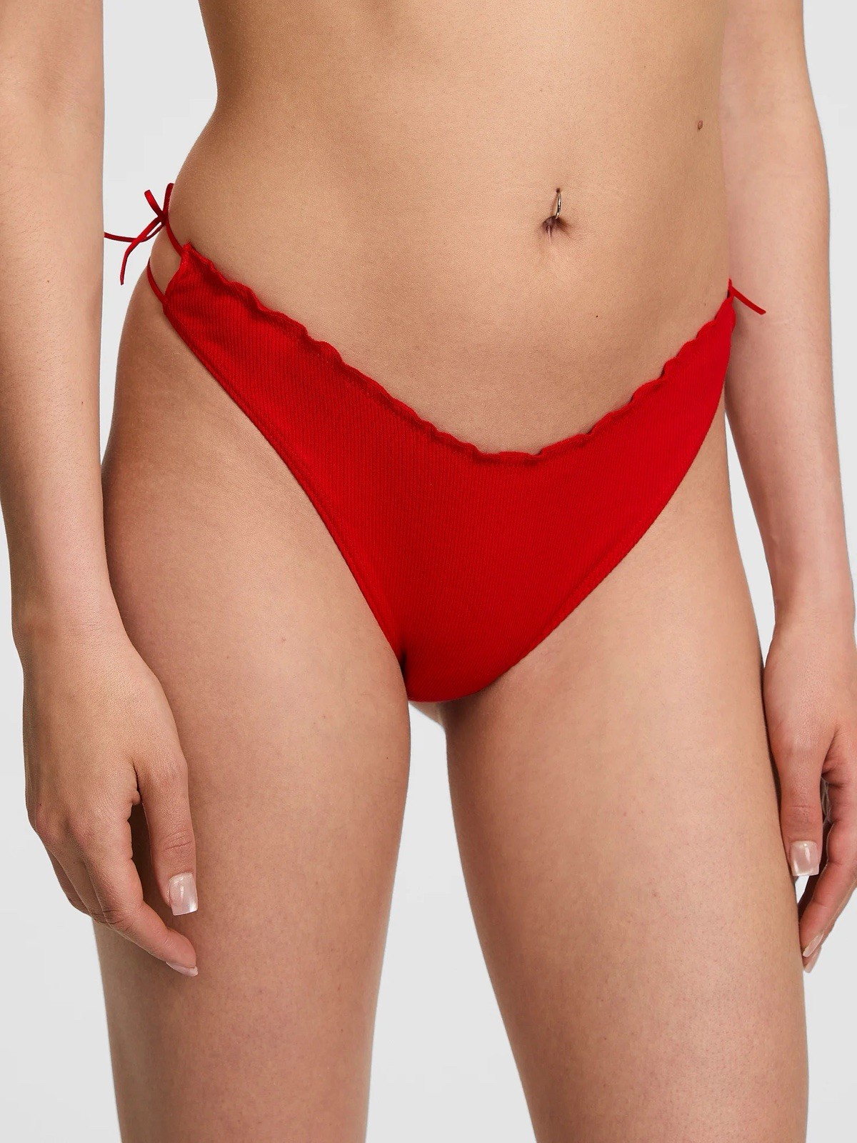 Victoria Secret PINK COTTON SIDE TIE THONG PANTY Red XL Sexy Bright Vermillion
