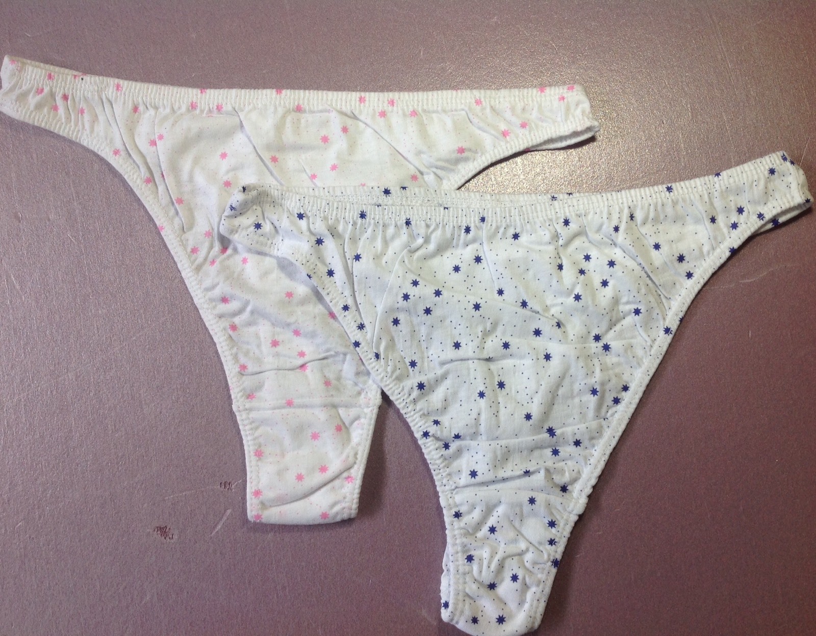 Women Panties,Thongs 2 Pairs Lot,Size S. Pink&Purple On White Floral 100% Cotton