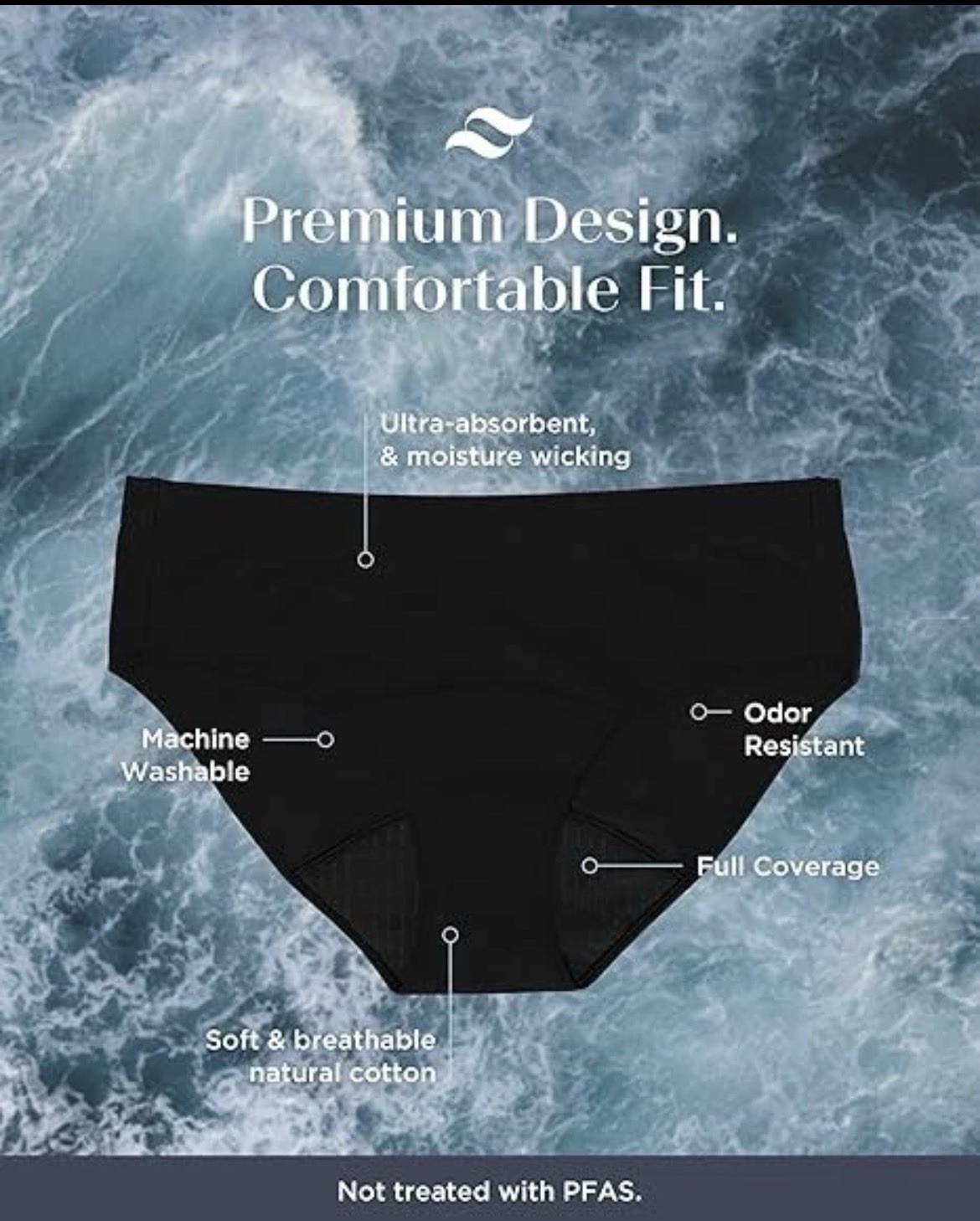 Everywear by Saalt Black Leakproof Underwear Women’s Small (2-4) Brief Cotton