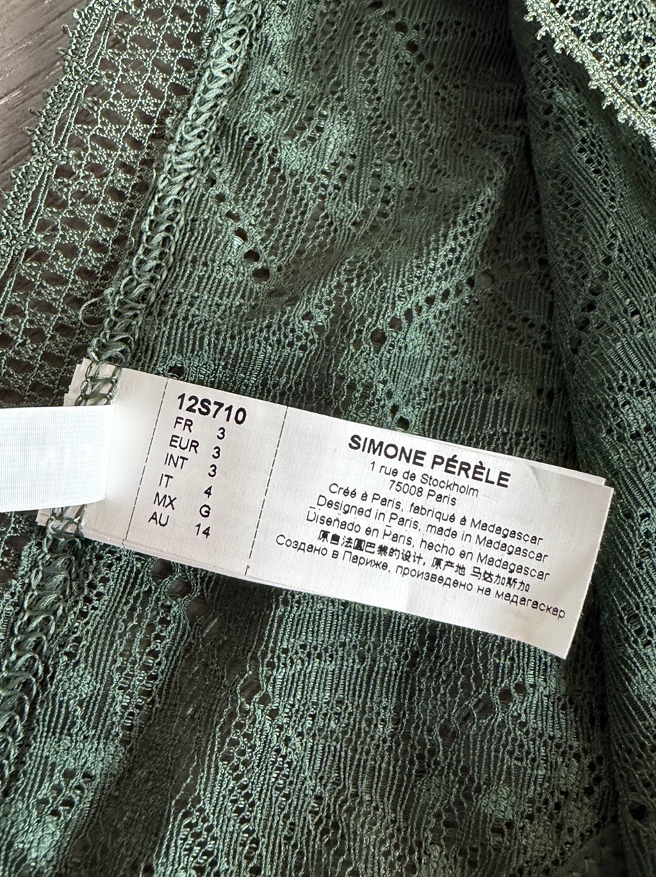 Simone Perele Comete Tanga Icon Green Thong Underwear Lace Mid Rise 3 M NEW