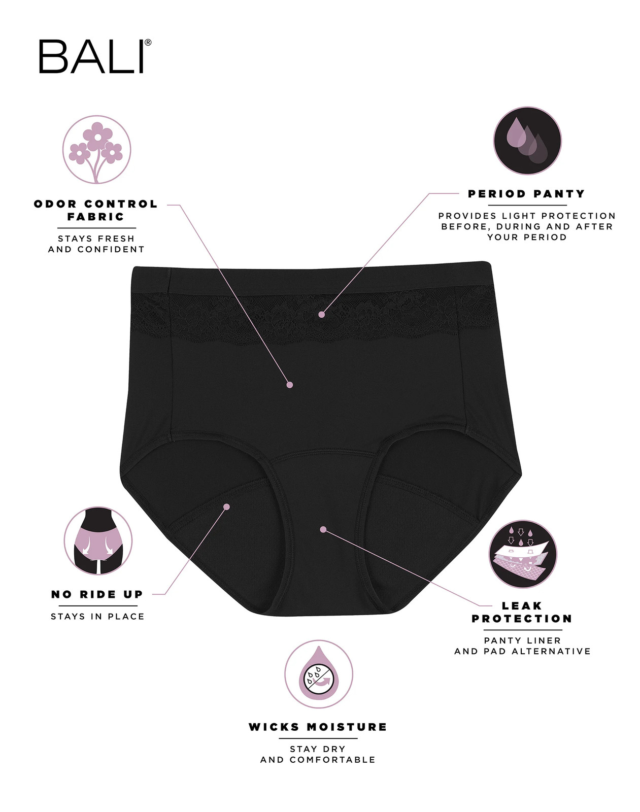 Bali Beautifully Confident Seamless Light Leak & Period Protection Brief Women’s