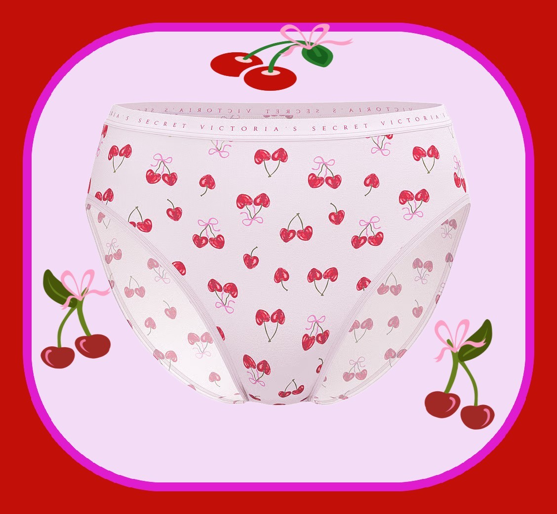 XS S M L XL Cherry Heart Cotton Victorias Secret High-Leg Waist Brief Pantie