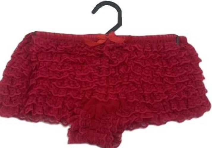 Women’s Nylon Micromesh Lace Ruffle Shorts, Bright Red, One Size 90-160 LBS