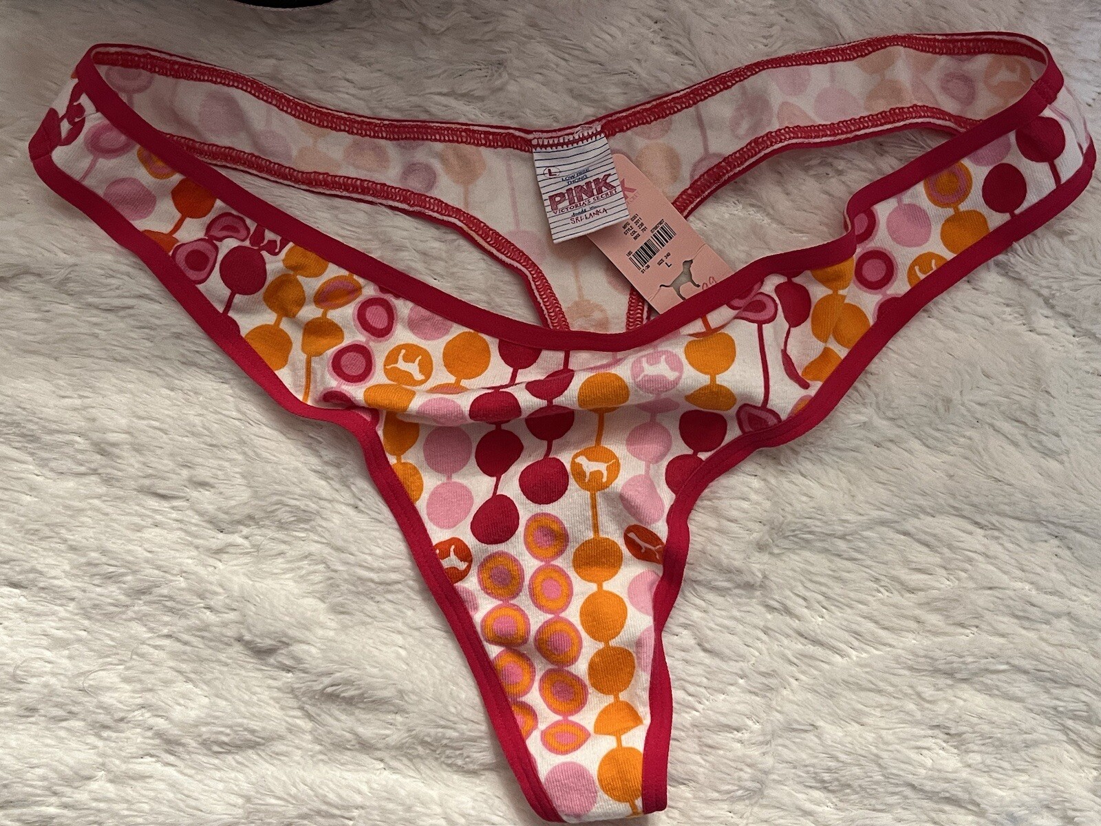 NWT VTG VICTORIA’S SECRET PINK Dogs/Polka Dot Cotton Low THONG Geo Panty L 2007