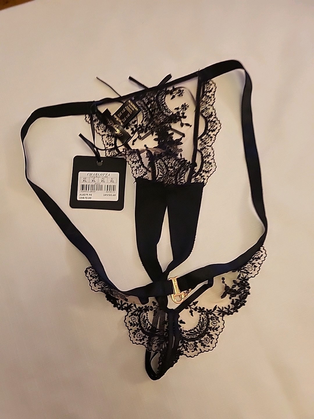Honey Birdette Charlotta Thong Black Size XL RRP £55.00 Brand New With Tags