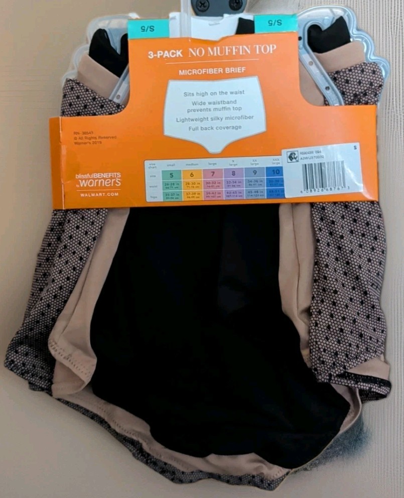 Warner’s Womens No Muffin Top Microfiber Briefs 3 Pack Size 5