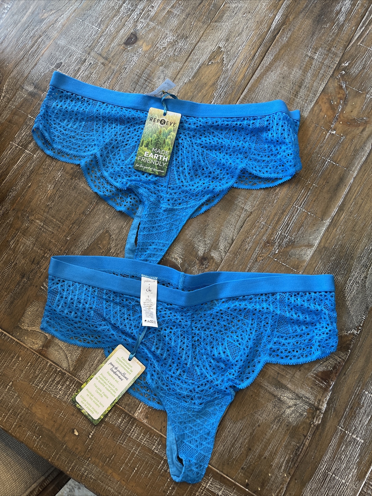 Clo Intimo Repreve Lace Thong 2 pack NEW Blue Size Large NEW