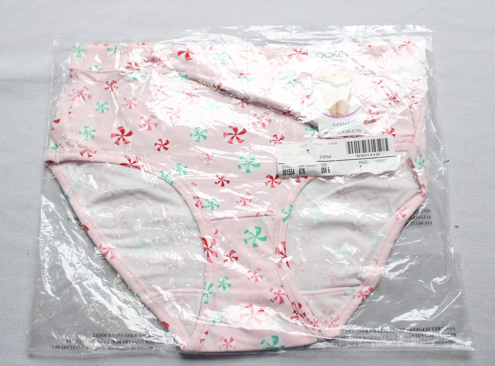 Jockey Women’s Cotton Stretch Hipster Panties LB3 Pink Peppermint Size 6/M NWT
