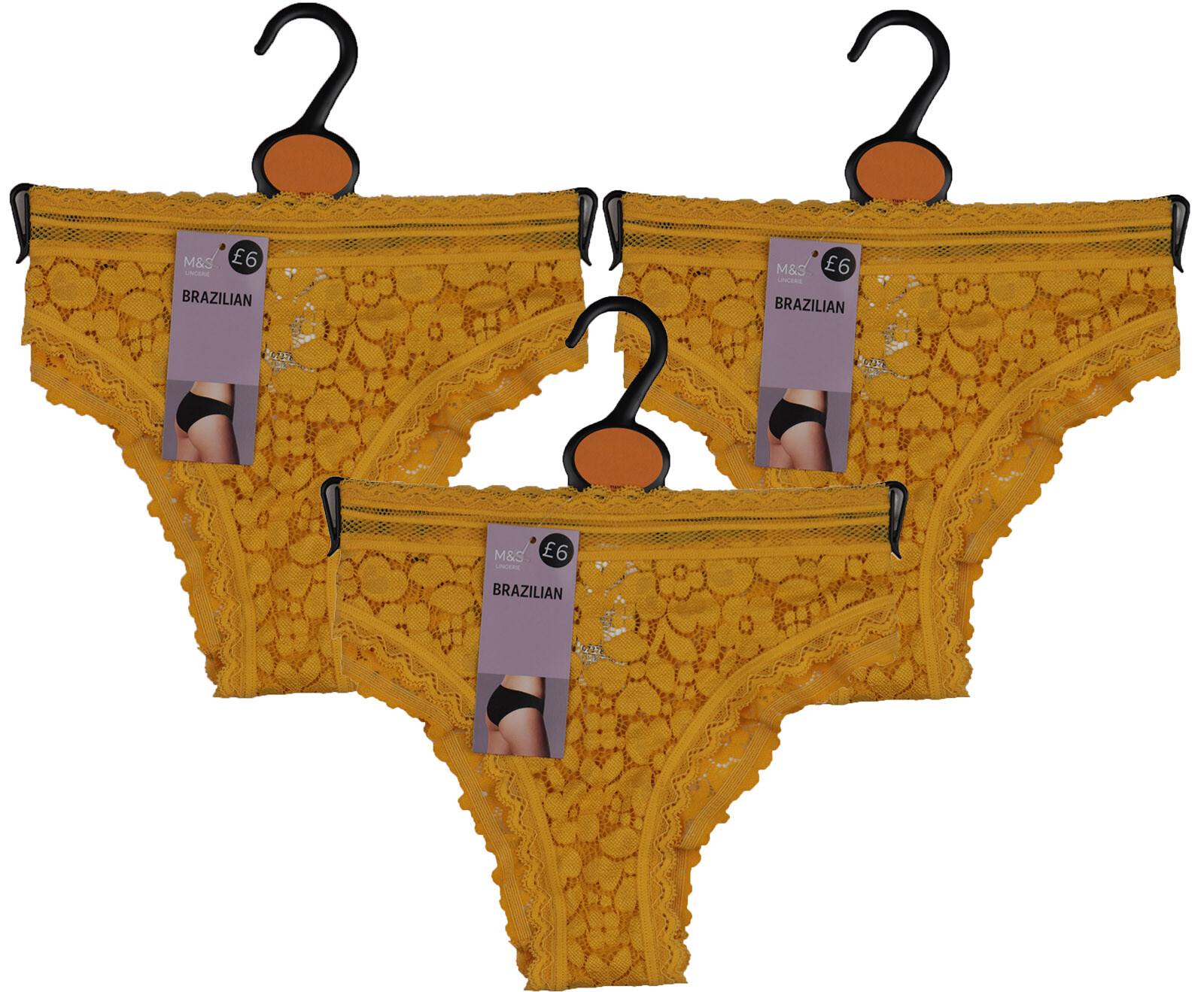 M&S Brazilian Knickers Yellow Womens Size 10 x3 zz