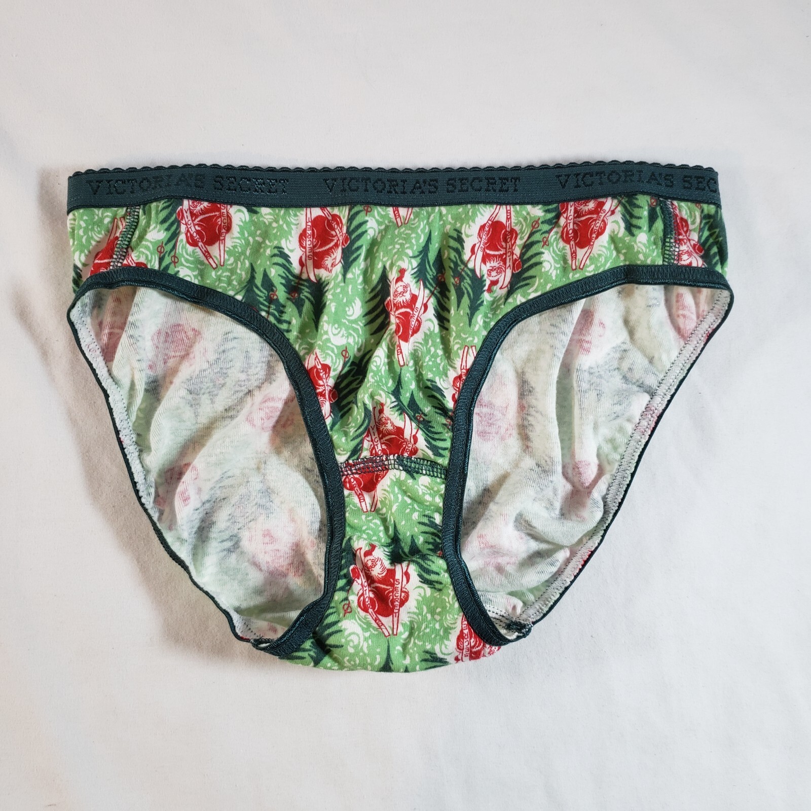 Victoria’s Secret Signature Cotton Low-Rise Bikini Small Green Skiing Santa