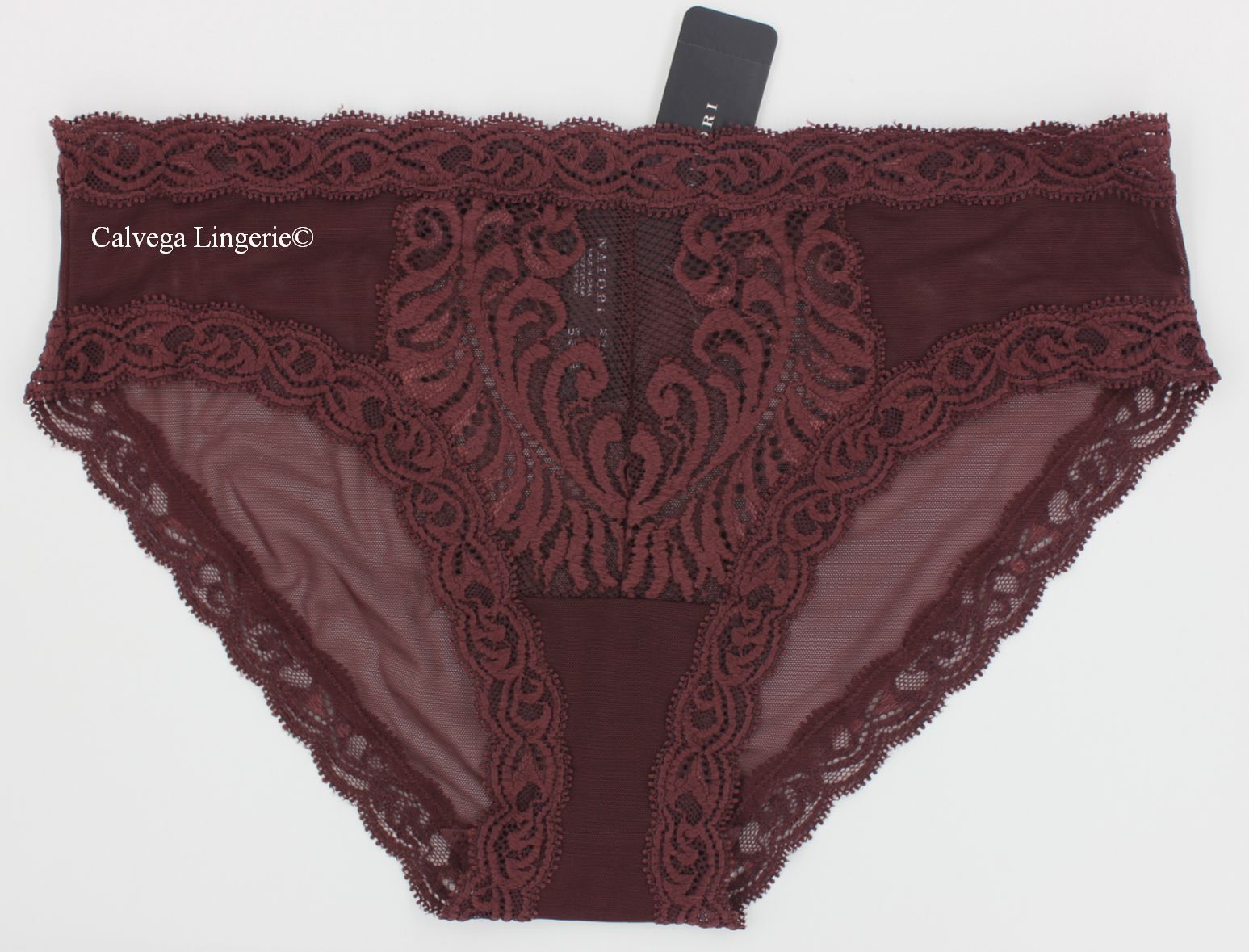 NWT NATORI 753023 “Feathers” Mesh w/Lace Hipster Panty Dark Brown (“Cocoa”) /245