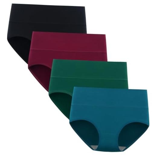 Womens Plus Size Underwear Cotton Briefs High 4X-Large Black/Wine/Green/Navy