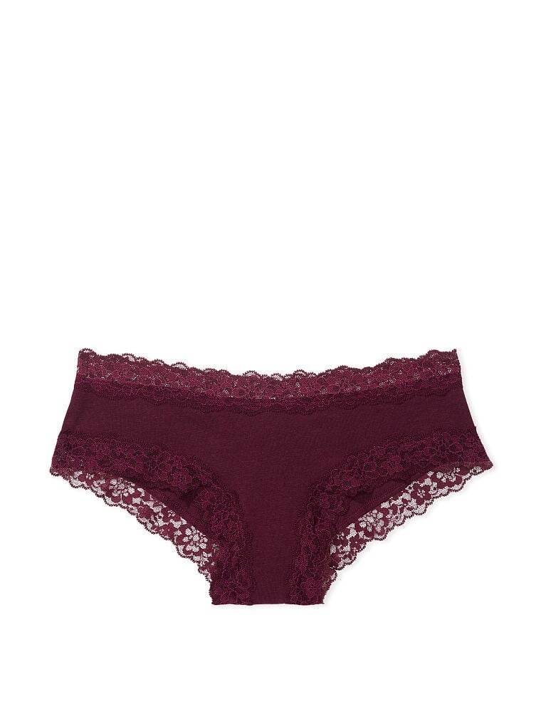 BRAND NEW Victoria’s Secret VS Posey Lace Waist Cotton Cheeky Panty Burgundy NWT