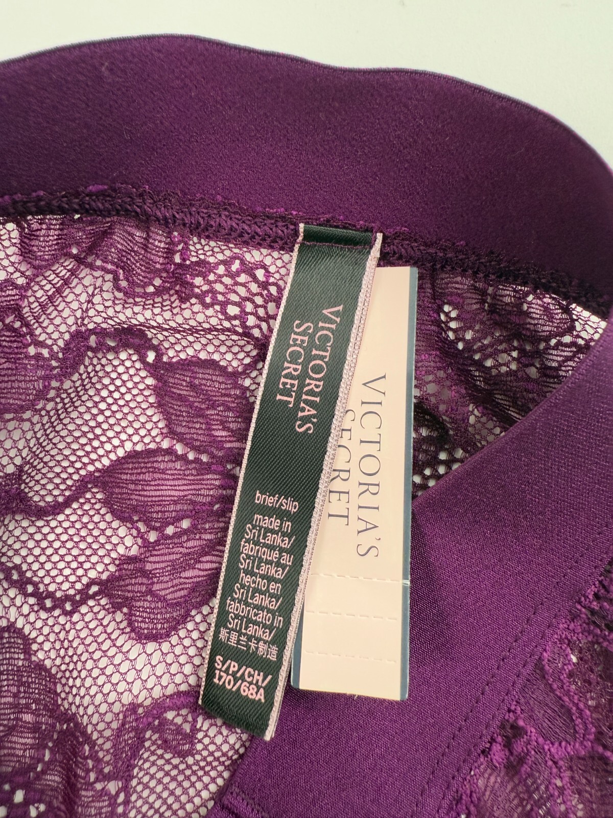 Victoria’s Secret Lace Brazilian Slip w/ Bling VS Logo Burgundy Size S NWT