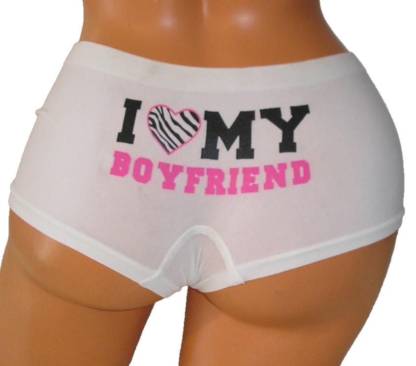 Panties Lingerie I Love My Boyfriend White Cheeky Boyshorts, Large Adult Gift