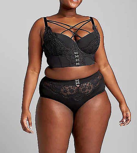 Lane Bryant Cacique Plus 22/24 Lace Front Panty Sexy Hook-and-Eye Trim Black