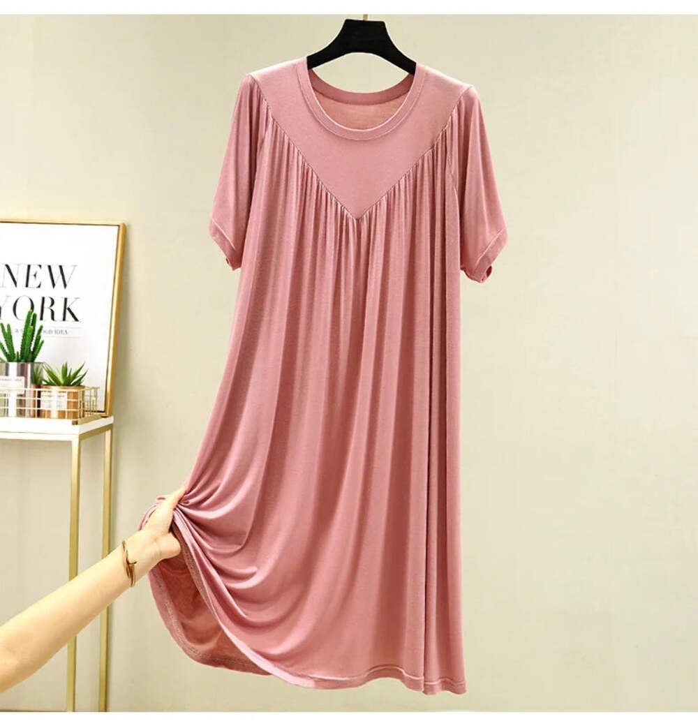 Loose plus Size Sp Dr Modal Women’s Summer Thin Home Gown Skirt Sle round Ne ort