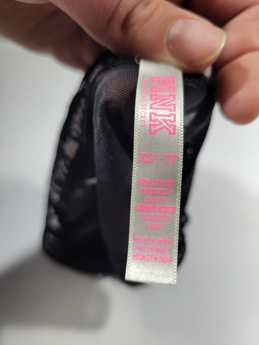 PINK Victoria’s Secret Boyshort Panties Womens XS Black Lace Logo Waist Sheer