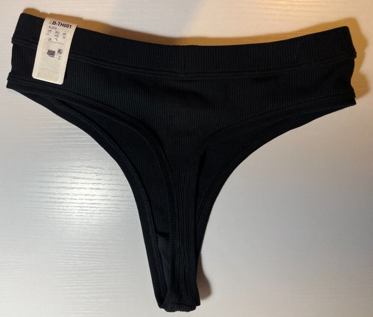 GB GB-TH001 Juniors Ribbed Cotton-Blend Thong Panty, Black Size XS