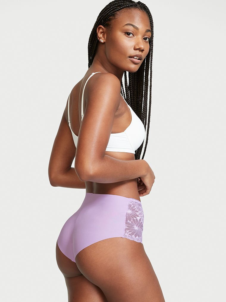 XL Purple Floral Lace Front NOSHOW Victorias Secret High Waist Midi Brief Panty