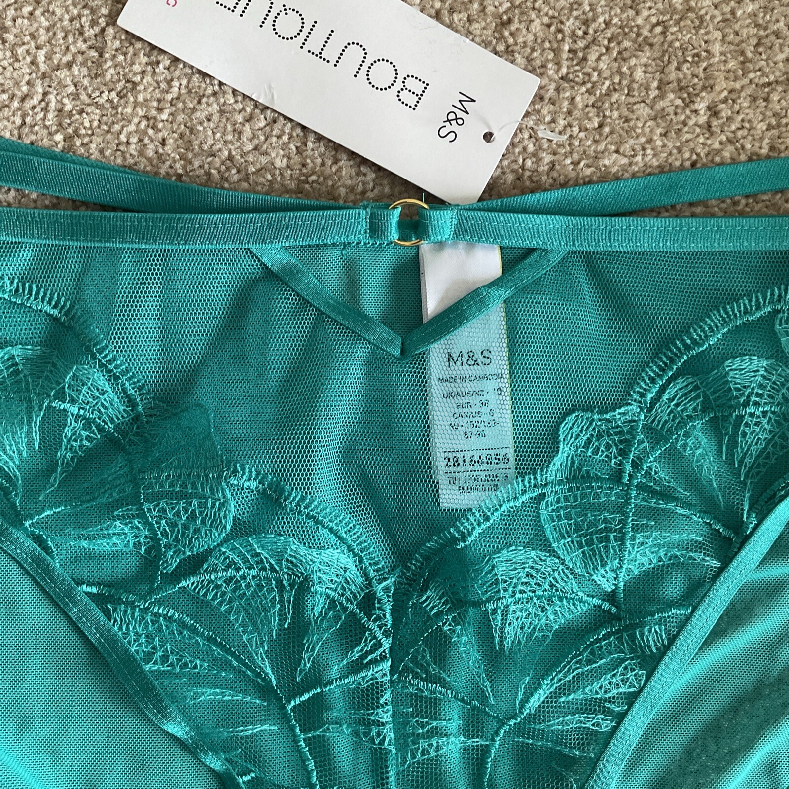 M&S Size 10 Boutique Maya High Leg Knickers See Through Mesh Emerald Green