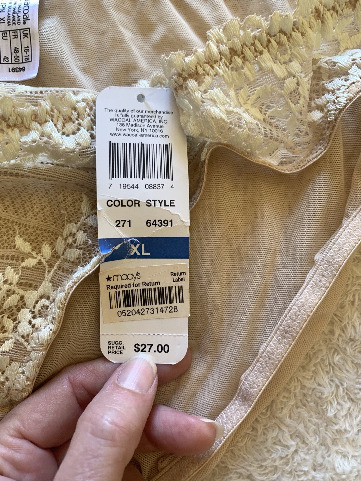 wacoal embrace lace panties Nude/ivory Embroidery NWT Macys XL Bikini 64391