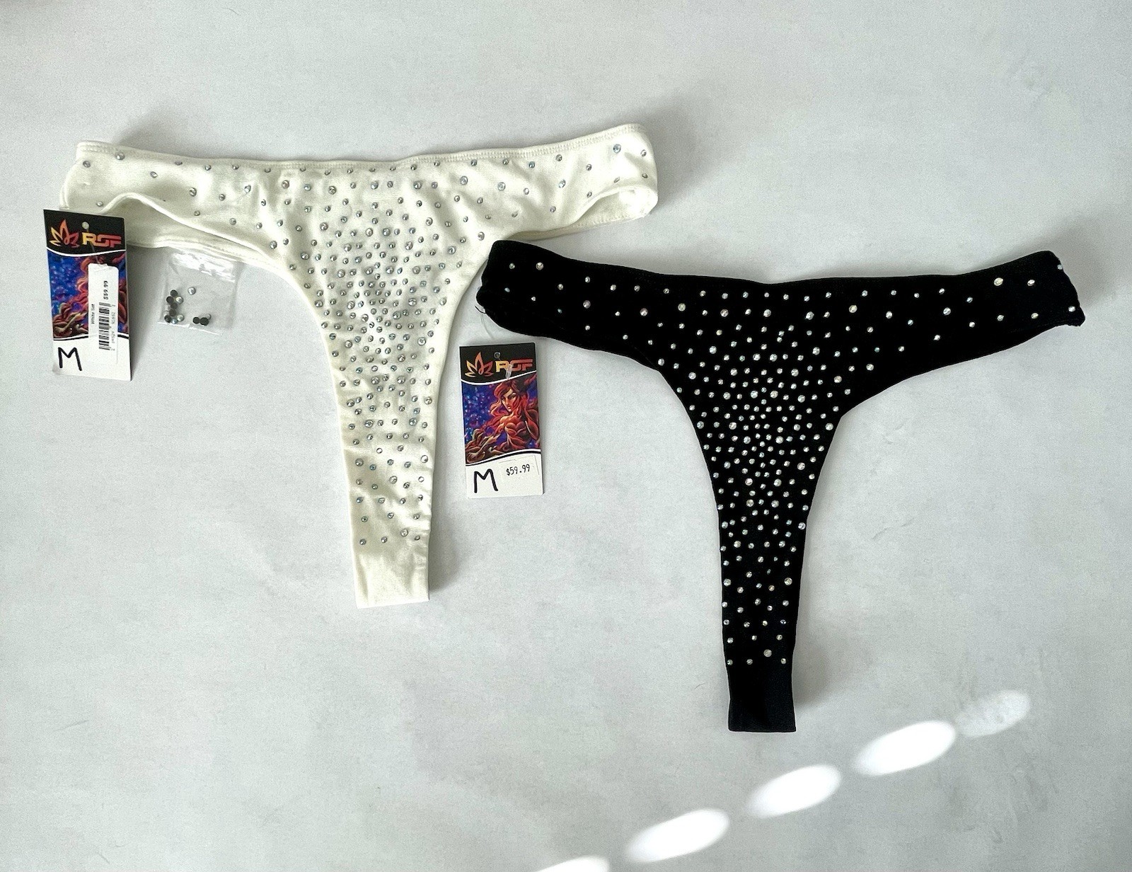 Shiny Glitter Thong High Cut Party Rave Bottoms Pole Dance Clubwear M Rhinestone
