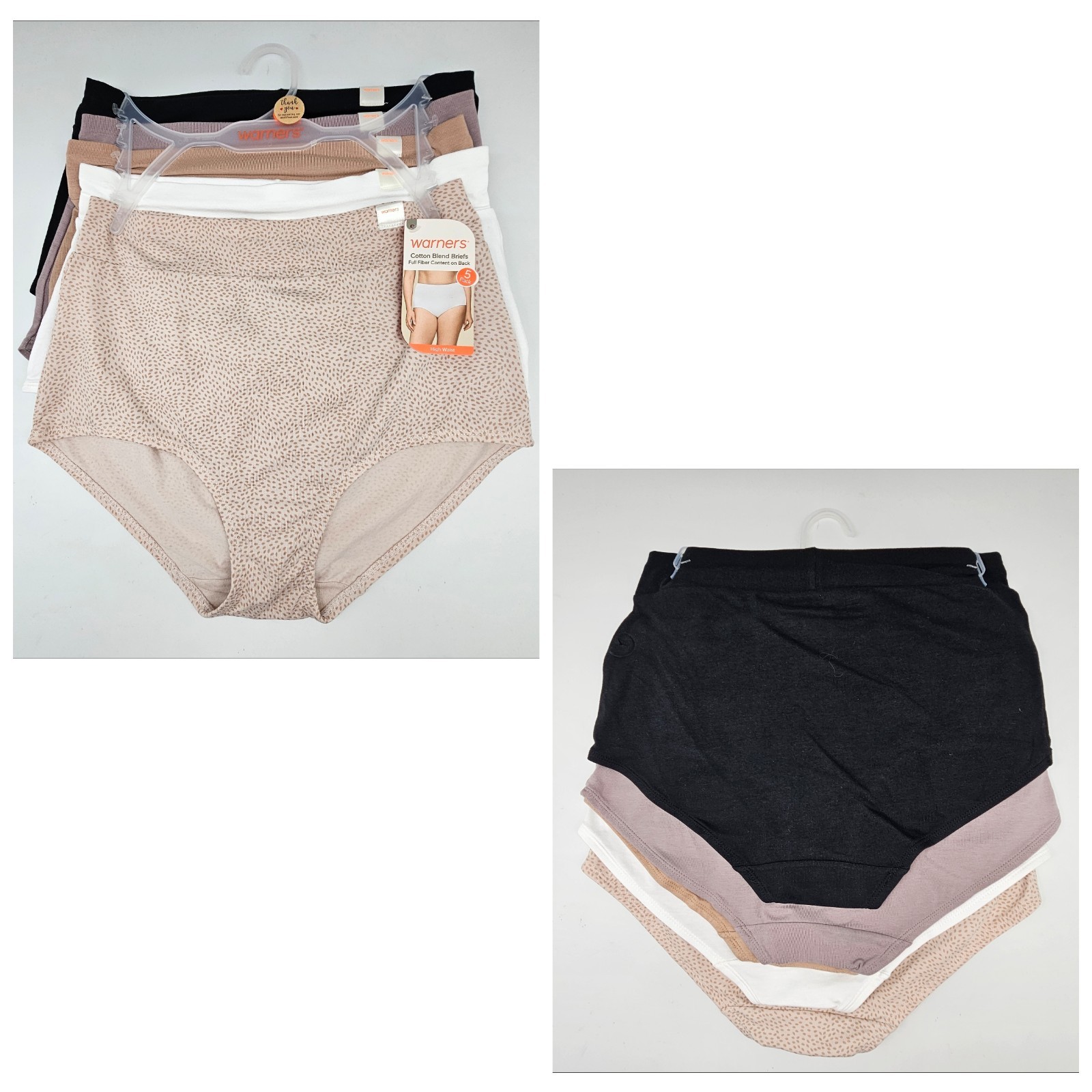 5 Pack WARNERS Womens M L XL Cotton Briefs High Waist Black Taupe Beige Cream