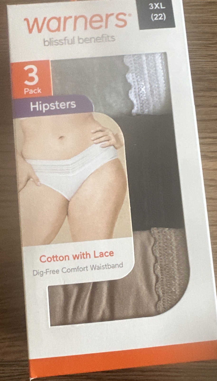 Warners Women’s Blissful Benefits Hipsters 3 Pack – Cotton w/ Lace Medium (8/10)