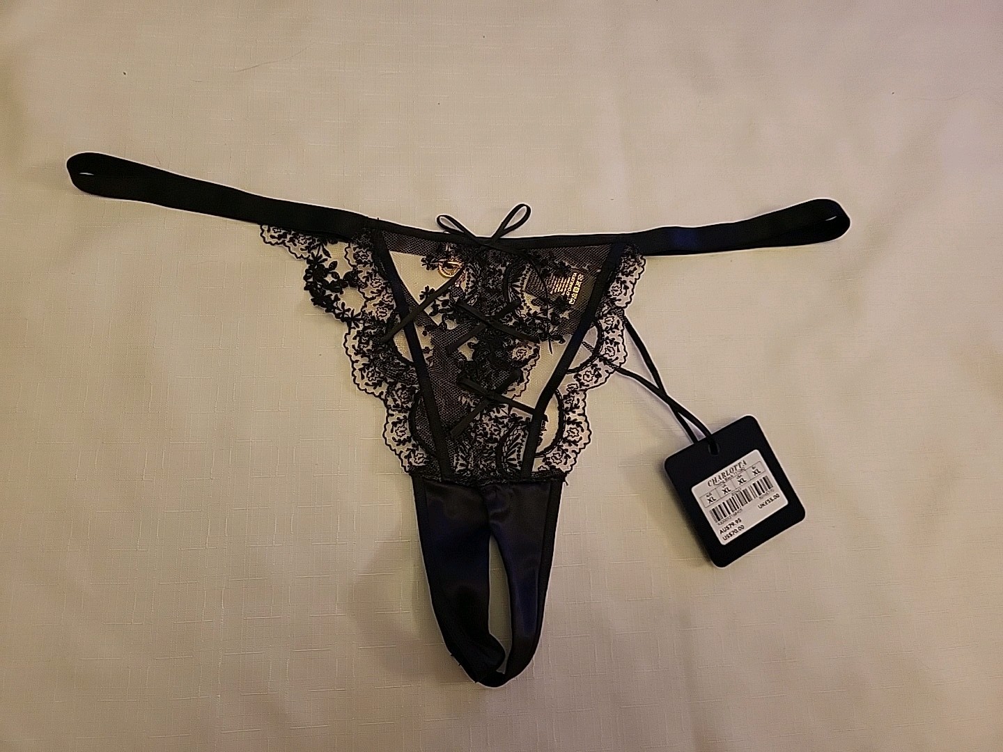 Honey Birdette Charlotta Thong Black Size XL RRP £55.00 Brand New With Tags