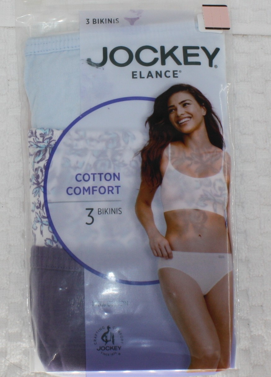New 3 pack JOCKEY covered waistband 100% cotton BIKINI BLUE PURPLE FLORAL