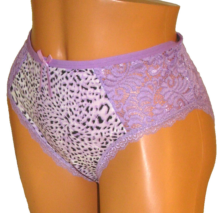 Panties Lingerie Animal Print & Purple Lace Brief, Size 1XL / 2XL Adult Gift