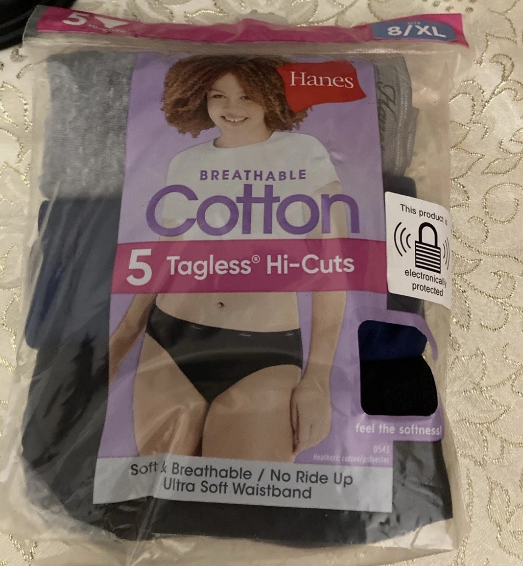 Hanes NIP/Open Pkg Tagless Hi-Cut Wom 8/XL Cot Panties Lot 3 (Blk, Blue, Gray)