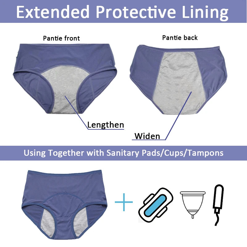 5pc Leak Proof Menstrual Panties Period Underwear Waterproof Briefs Plus Size