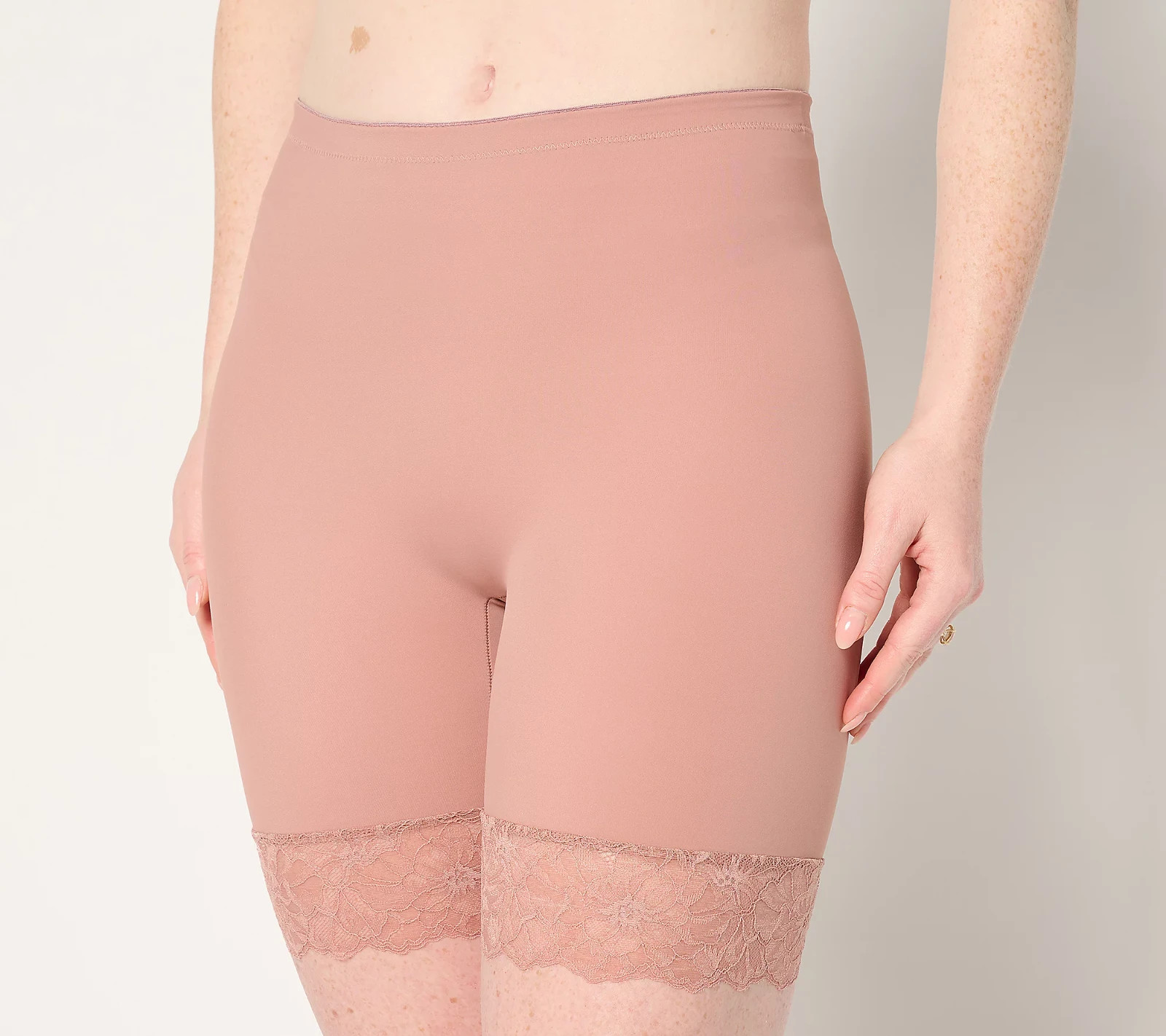 Breezies~Set of 2~Slip Short with Lace Trim~Large~White/Sunbeige~A678634 13144