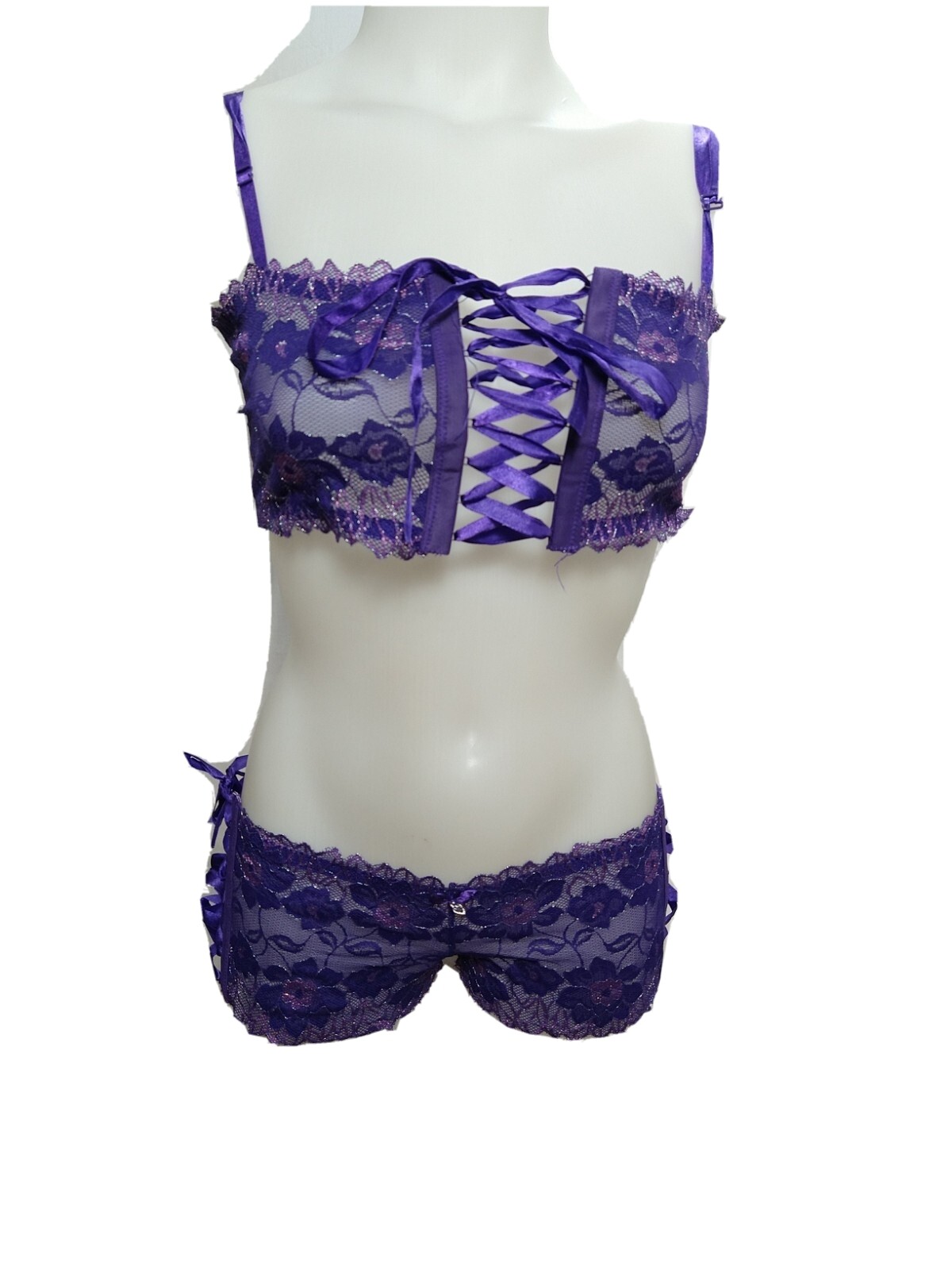 Women NWOT One Size SM/M/L lace 2 piece Top/Brief Sexy Solid Purple