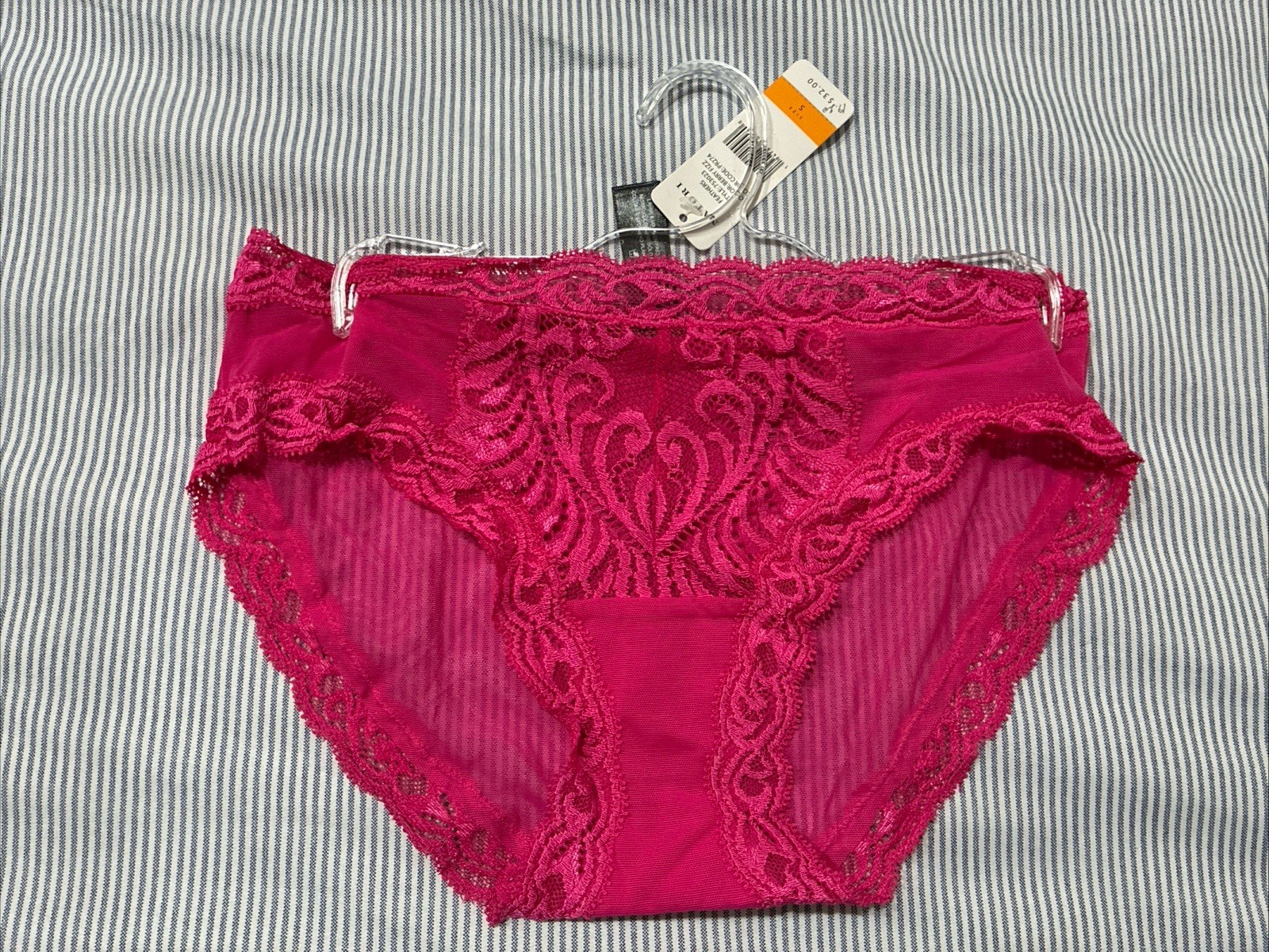 NWT NATORI 753023 Feathers”m Mesh /Lace Hipster Panty Pink Berry Fizz $32 SMALL