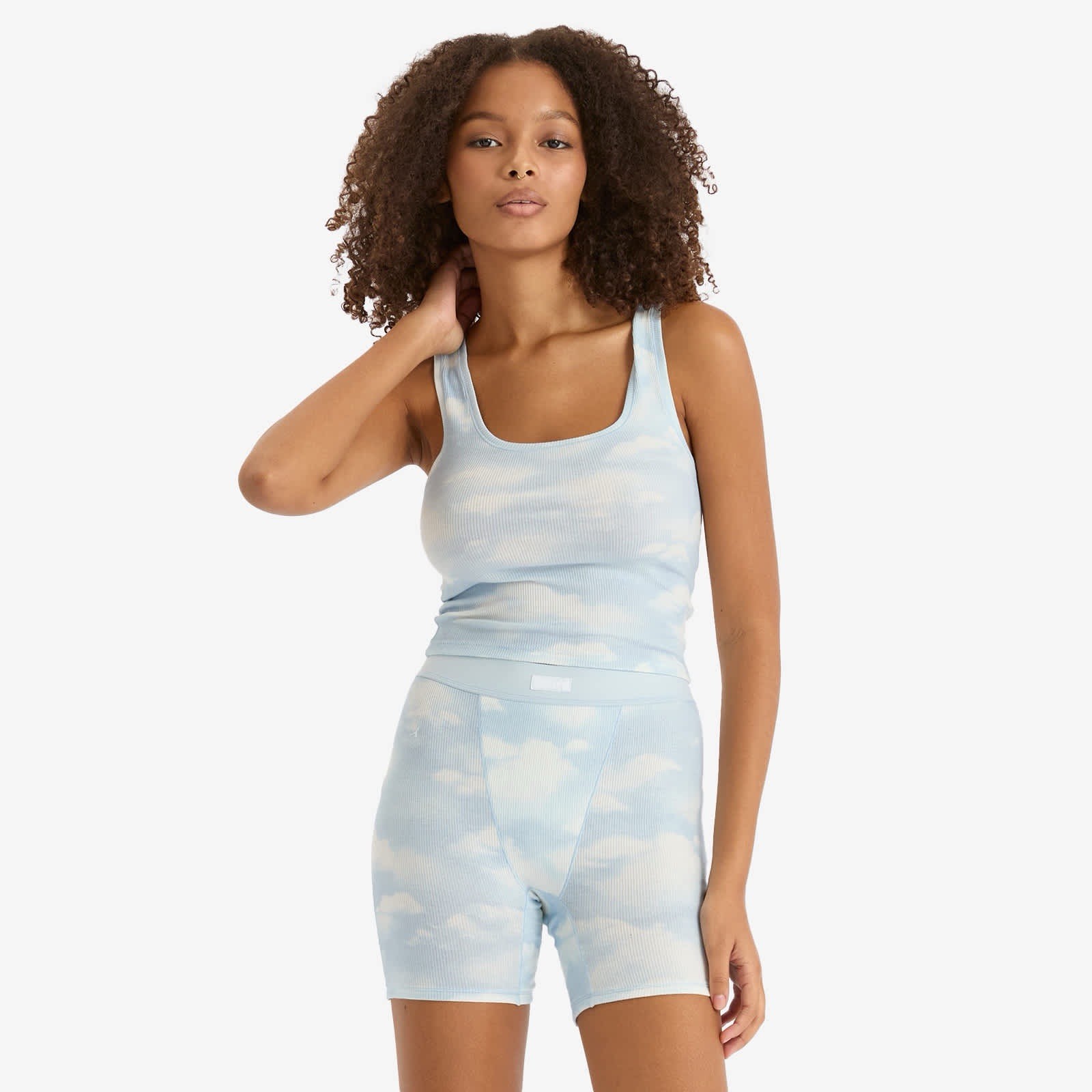 Skims Women Cotton Rib Boxers Shorts Tie Dye Cloud Blue XXS