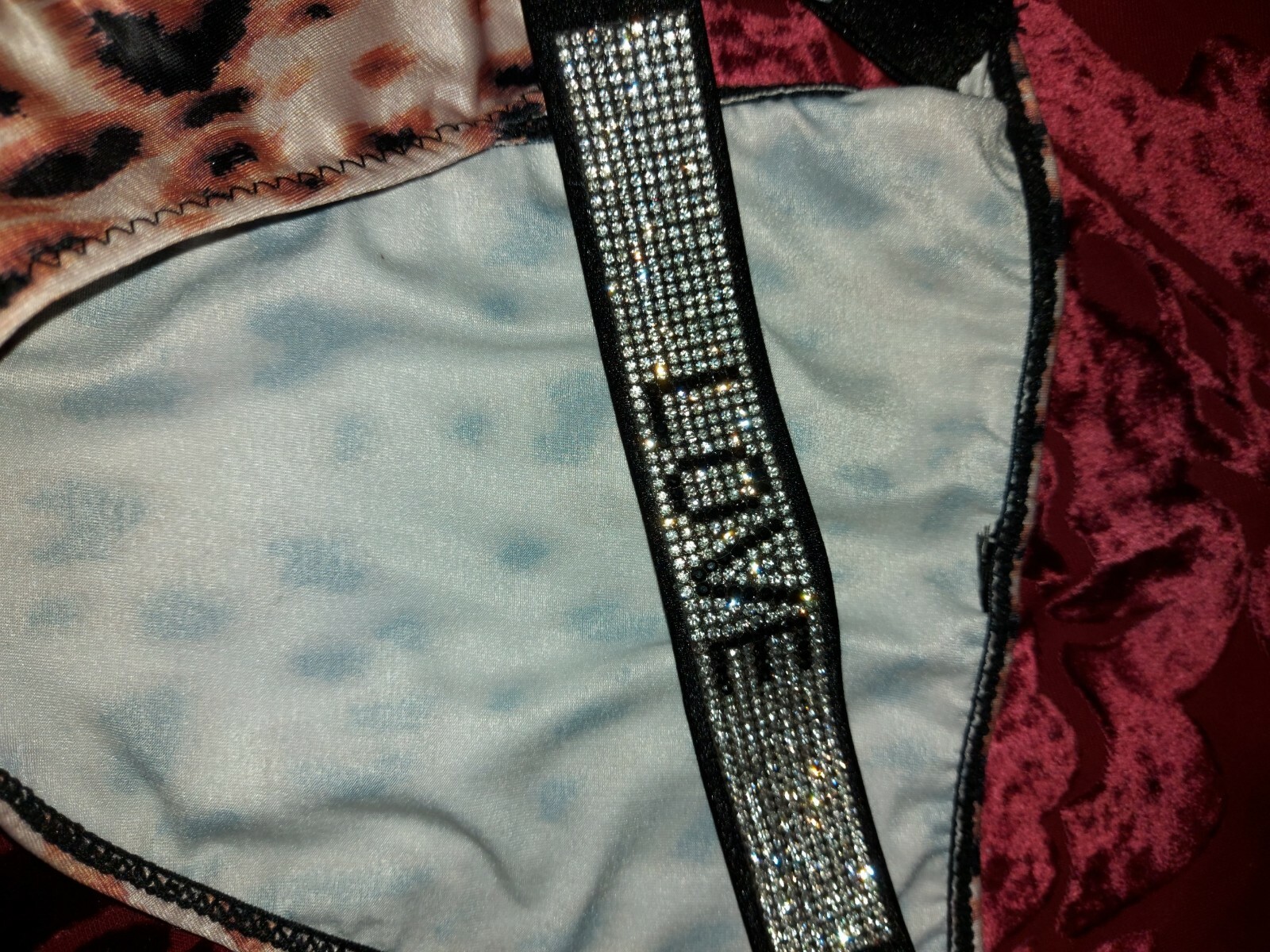 VICTORIAS SECRET BRAZILIAN BOMBSHELL RHINESTONE PANTY ANIMAL PRINT NWOT M/L