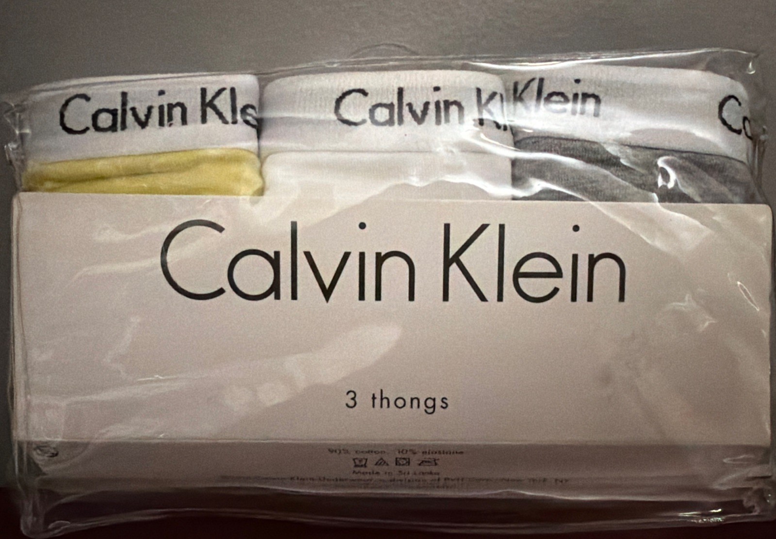 CALVIN KLEIN 3 Pack Thong Panty XL Women’s Yellow, Gray, White – New, Unopened