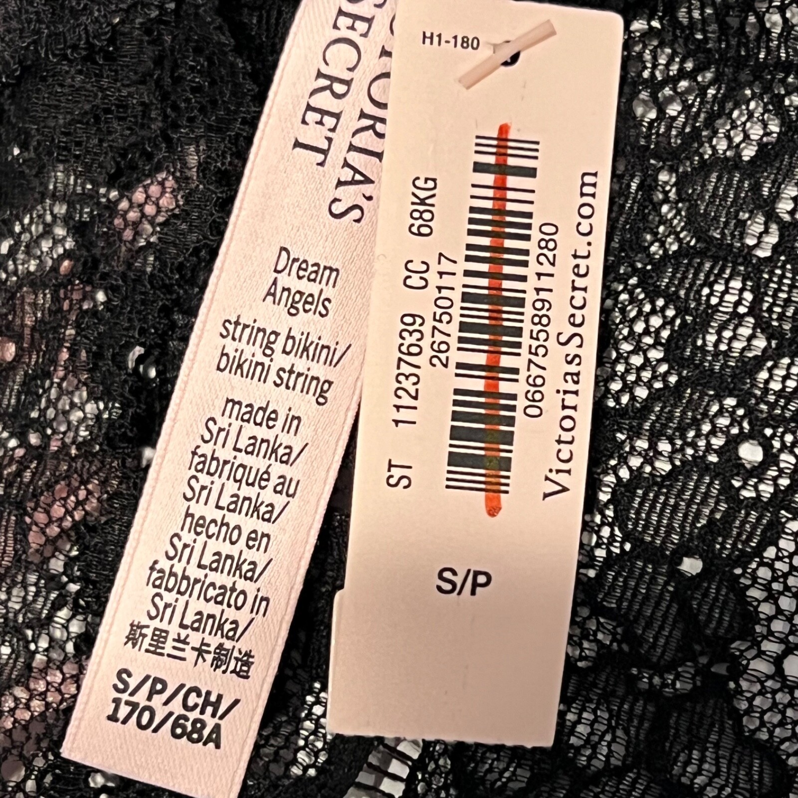 NWT VICTORIA’S SECRET Dream Angels String Bikini XS-S-M-XL Black Lace Pink