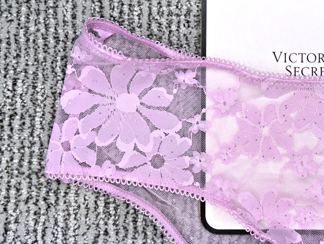 Victoria’s Secret PINK NWT XXL Purple Sequin Lace Cheeky Panty Sheer Sexy Wink
