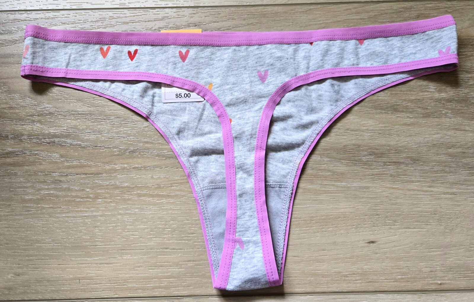 NWT Auden Intimates Heather Gray Multi Hearts Soft Cotton Blend Thong Panties M