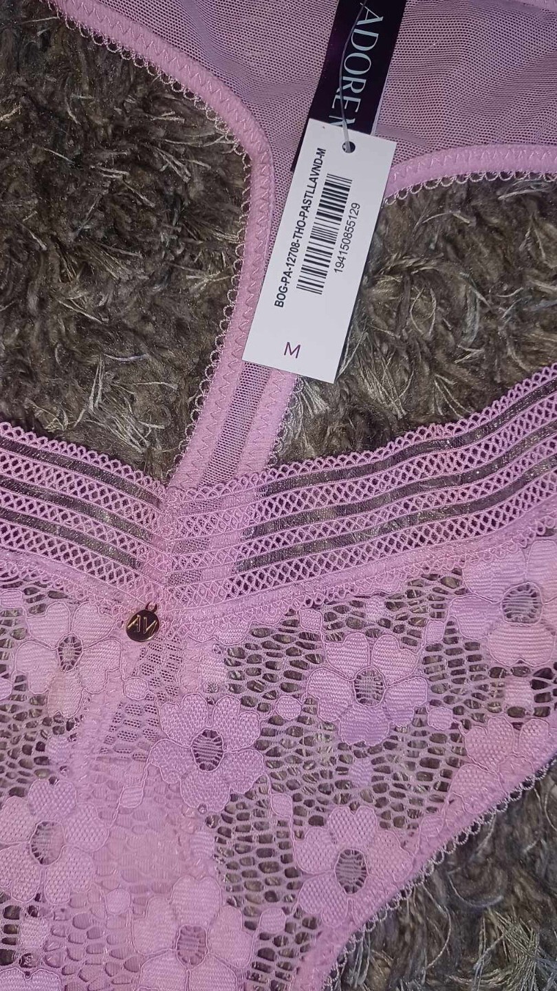 Adore Me/VS Floral Lace & Striped Mesh Thong Panty NEW Medium Orchid