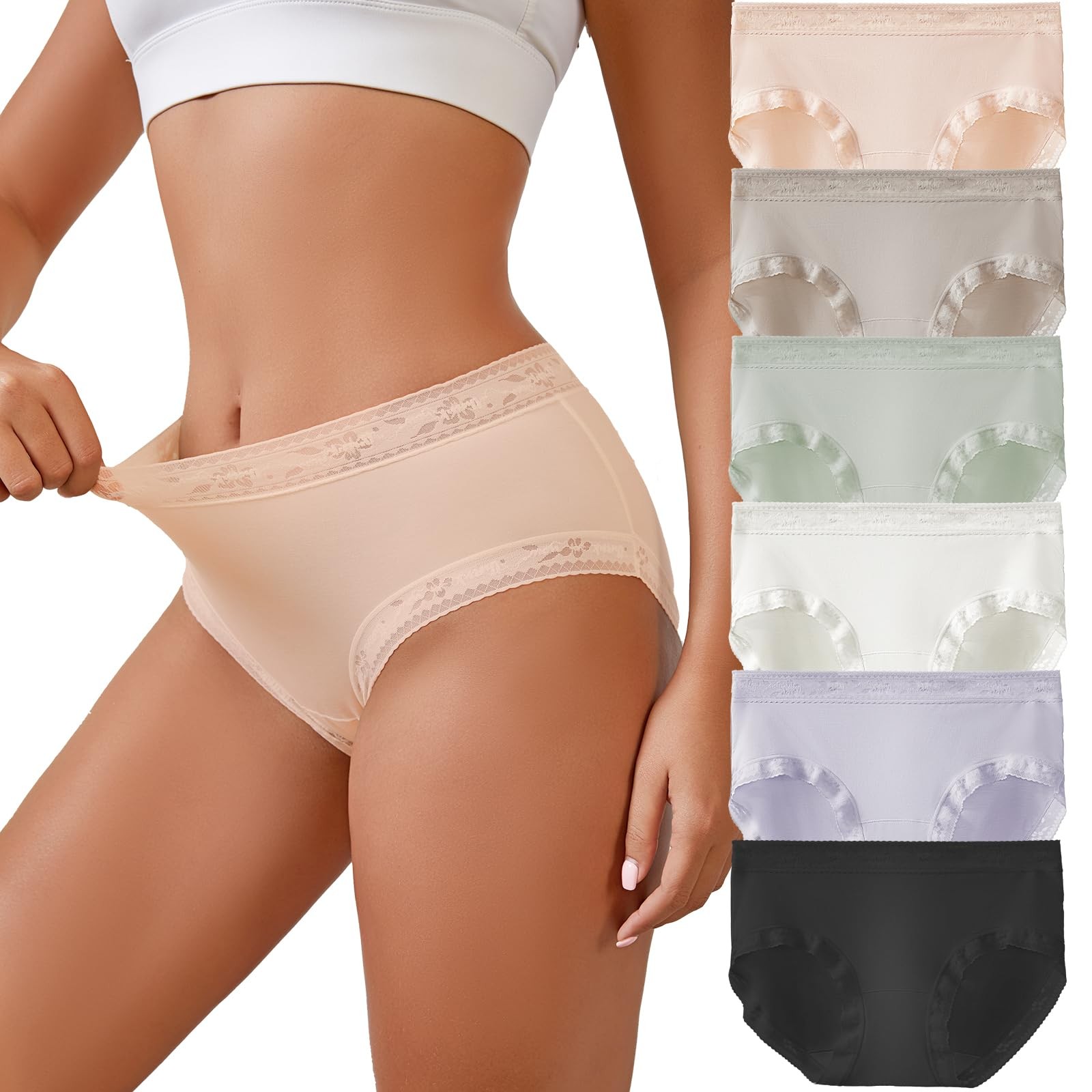 Womens Underwear Seamless Mid Rise Waisted Panties Full Coverage Sexy Lace Br…