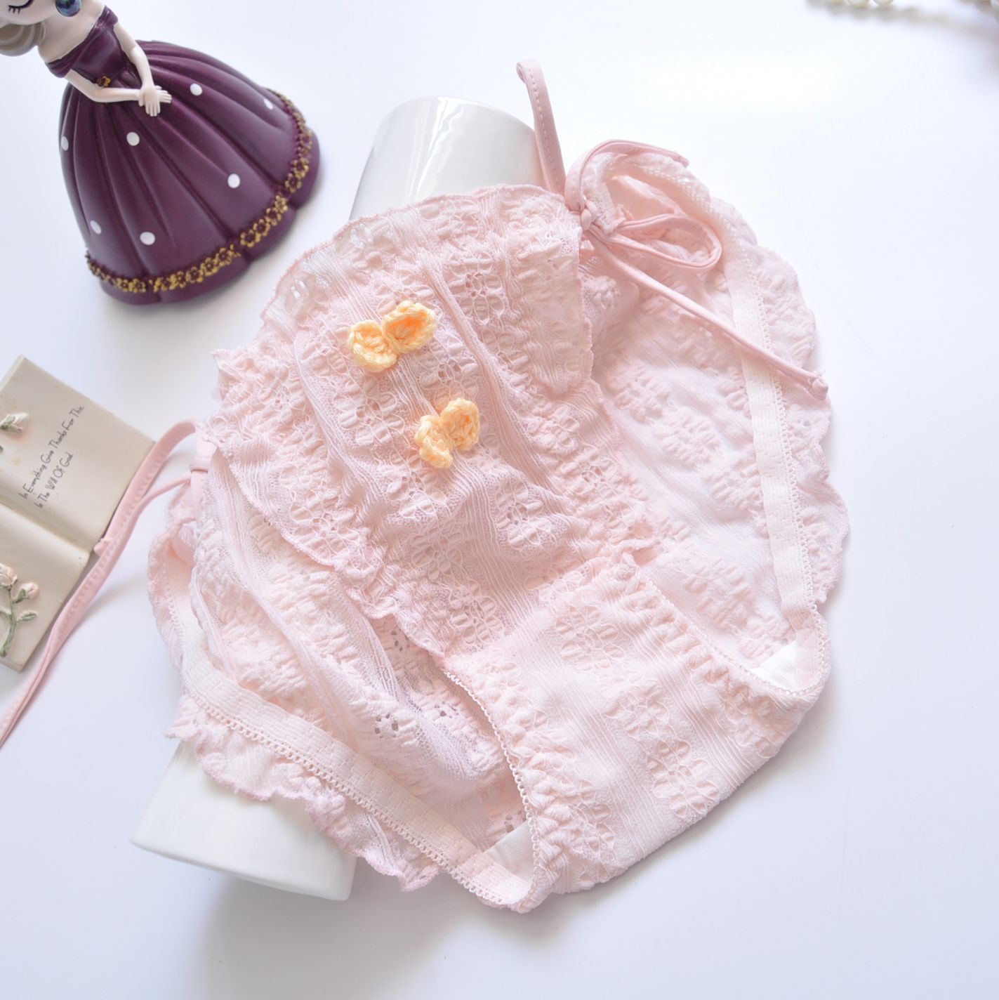Maidens Side Tie Panties Cute Underwear Pink Knickers Bowknot Hipsters Purple