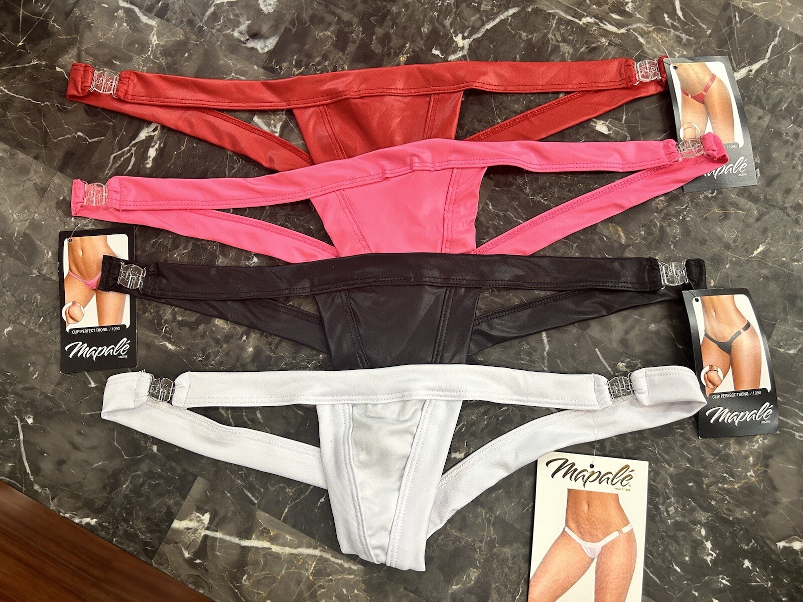 Lot Of 4 Mapale 1090 Clip Perfect Thongs- Red, Black, White And Pink