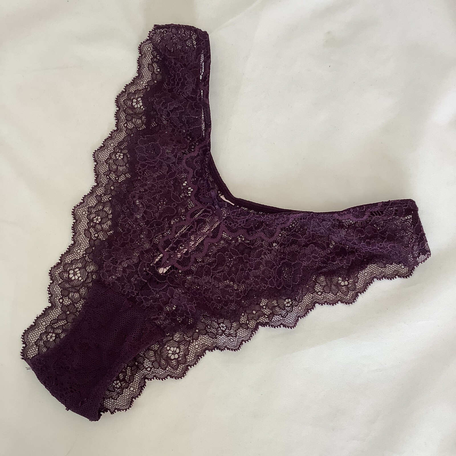 Victoria’s Secret Dream Angels Burgundy Purple Lace Brazilian Panty Size S BNWT