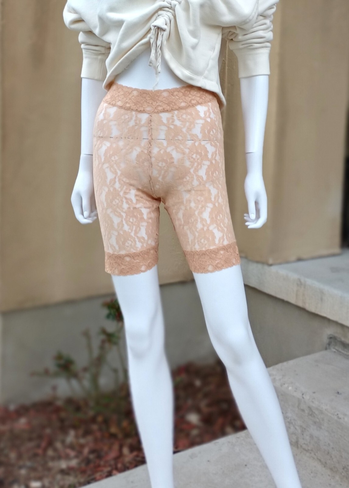 Lacy Biker Shorts Underwear by Anthropologie, size XS, nude color, NWT